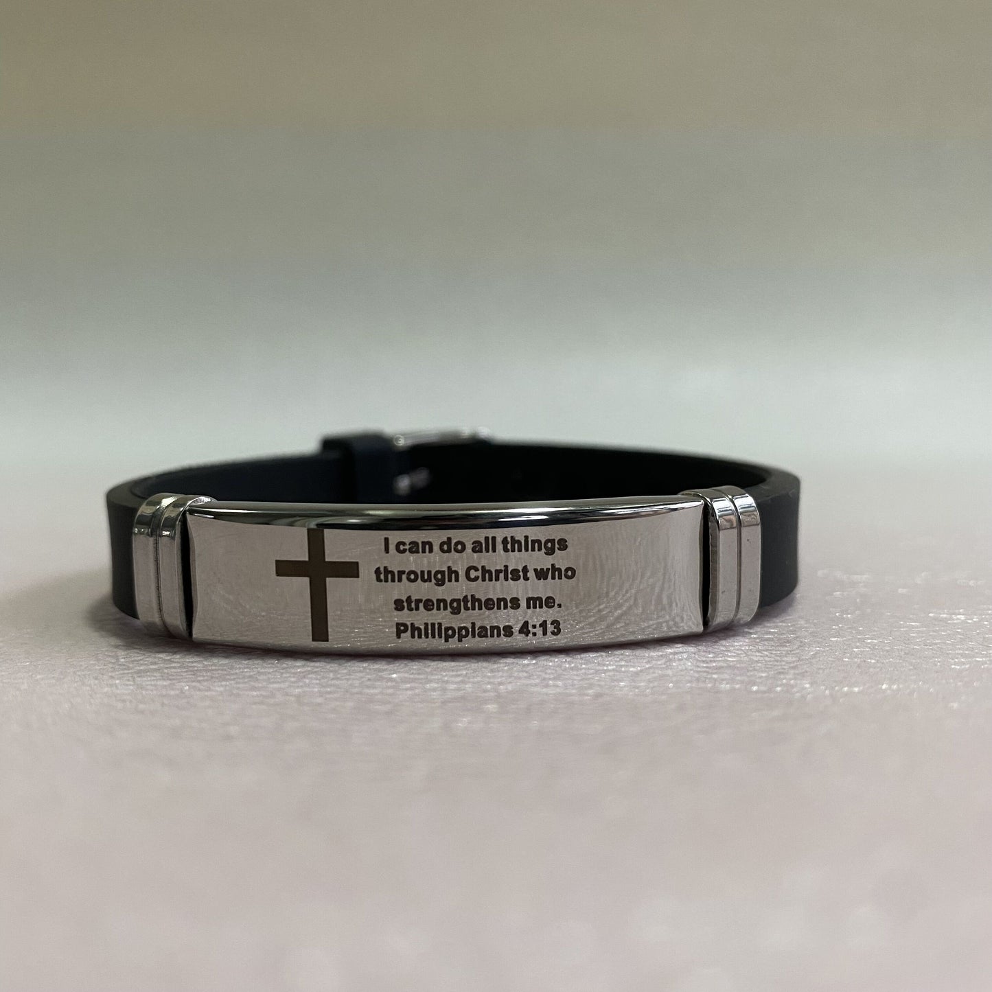 English French Version Bible Verse Adjustable Rubber Bracelet Custom Christian Stainless Steel Bracelet