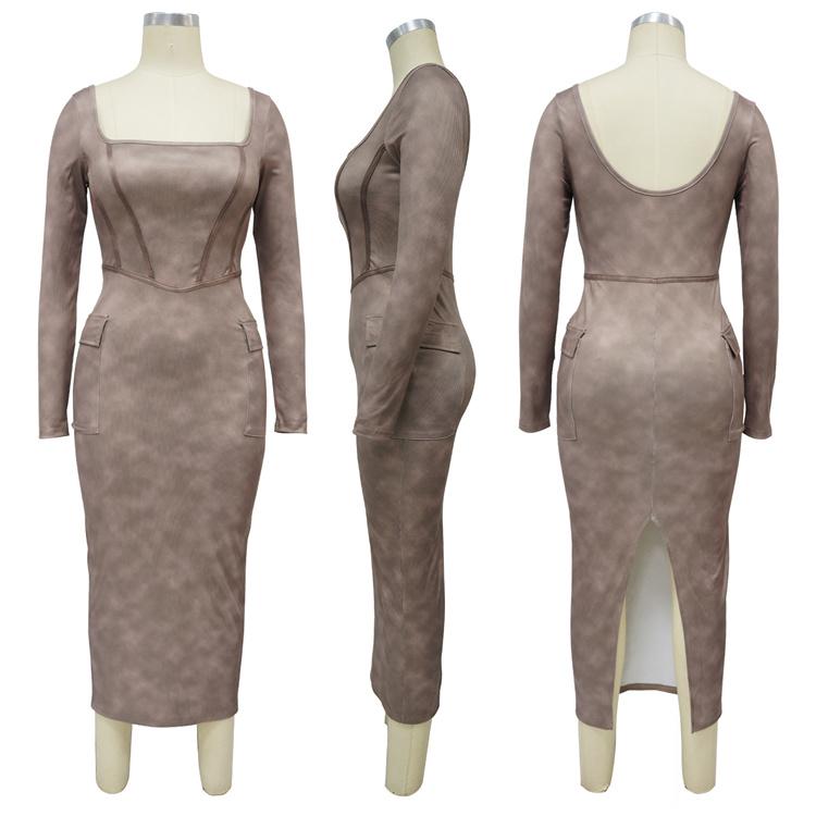 M0648-wholesale Long Sleeve Women's New 2023 Tights Club Dress With Pockets