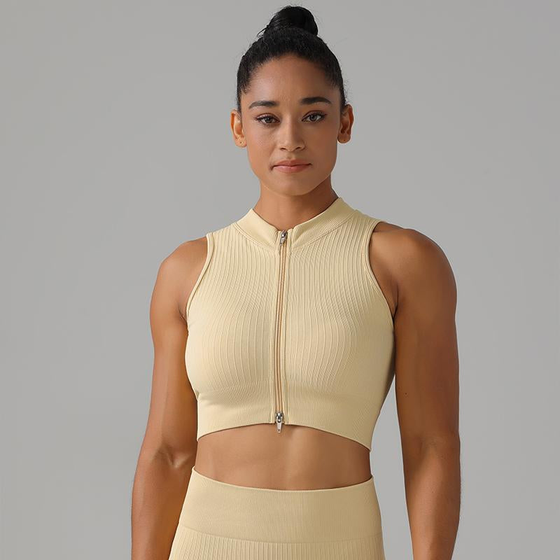 High Quality Rib Zipper 6-piece Set Active Wear Fitness Seamless Yoga Suit Sports Bra Leggings Women's Fitness Suit