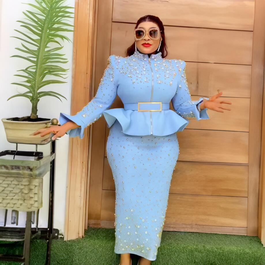 Women Suit Fashion Dress African Rhinestone Turkey African Dress Women Mesh Dress Design Africa For Sale