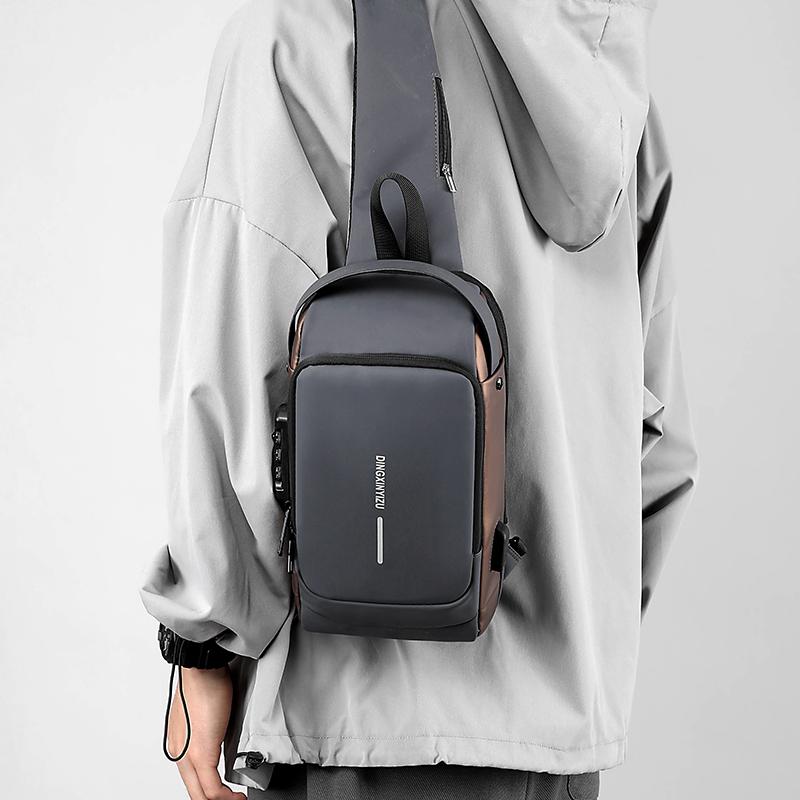 Fashion Anti-theft Men's Chest Bag Waterproof USB Charging Multi-function Shoulder Bag With Anti-theft Lock Universal PU Leather