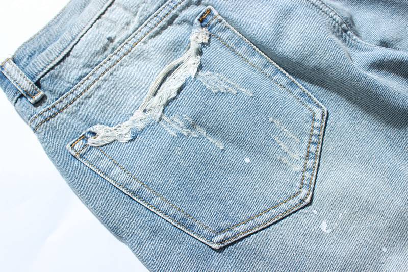 New Tear Damaged Old Denim Shorts Men's Hole Denim Shorts Blue Men's Hip Hop Fashion Casual Jeans Short