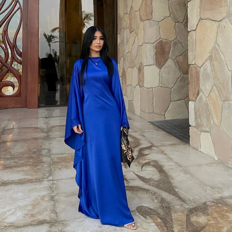 2024 Silk Satin Poncho Long Sleeve Loose Muslim Gown Luxury Kaftan Fashion Elegant Women Abaya Maxi Women's Dress