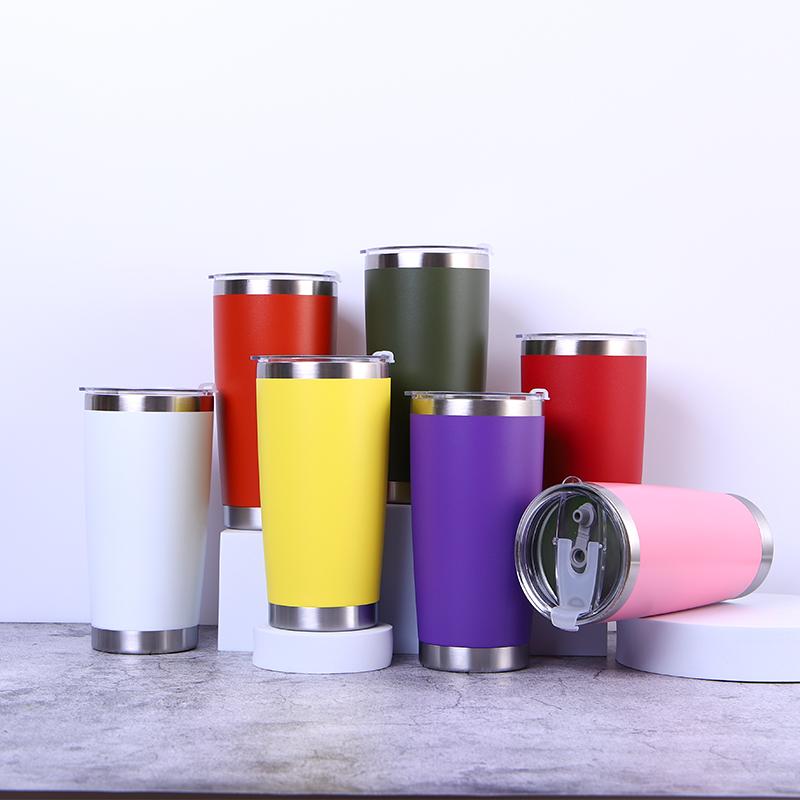 Custom Logo 20 Oz Powder Coated Car Cup Tumbler Stainless Steel Double Wall Insulated 20 Oz Travel Coffee Tumbler Cup Mug