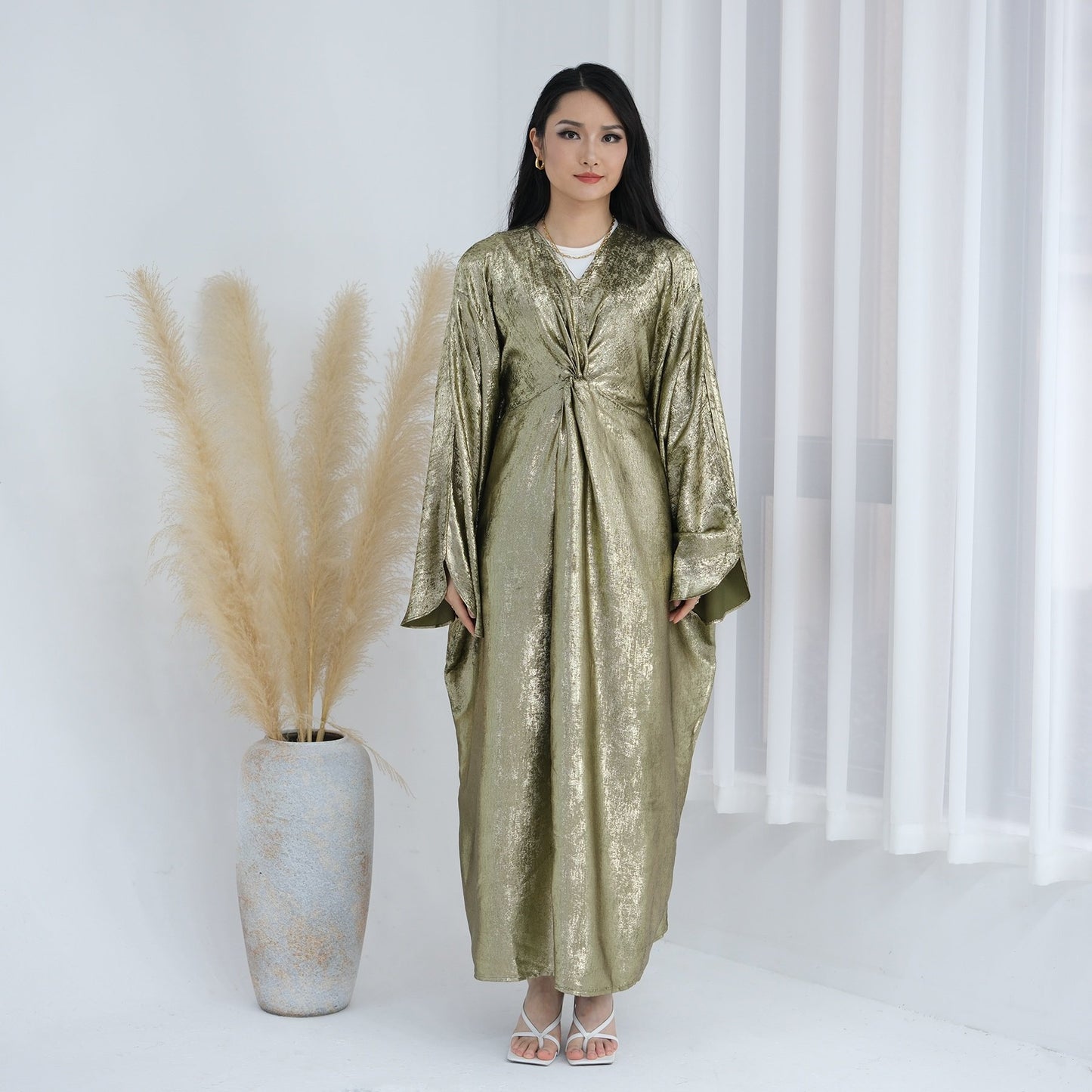 Wholesale Loriya Abaya 2025 African Clothing Abaya Muslim Women Shiny Polyester Midi Skirt Plus Size Women's Clothing