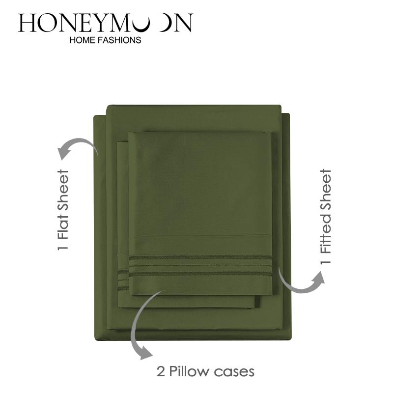 Honeymoon Wholesale Microfiber Lightweight Bedding Embroidery 4 Piece Set Bed Sheet Pillowcase Home Furnishings