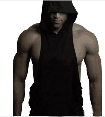 Free Label Free Card Printing Custom Printed Muscle Men Cotton Vest Fitness Hooded Vest Training Vest