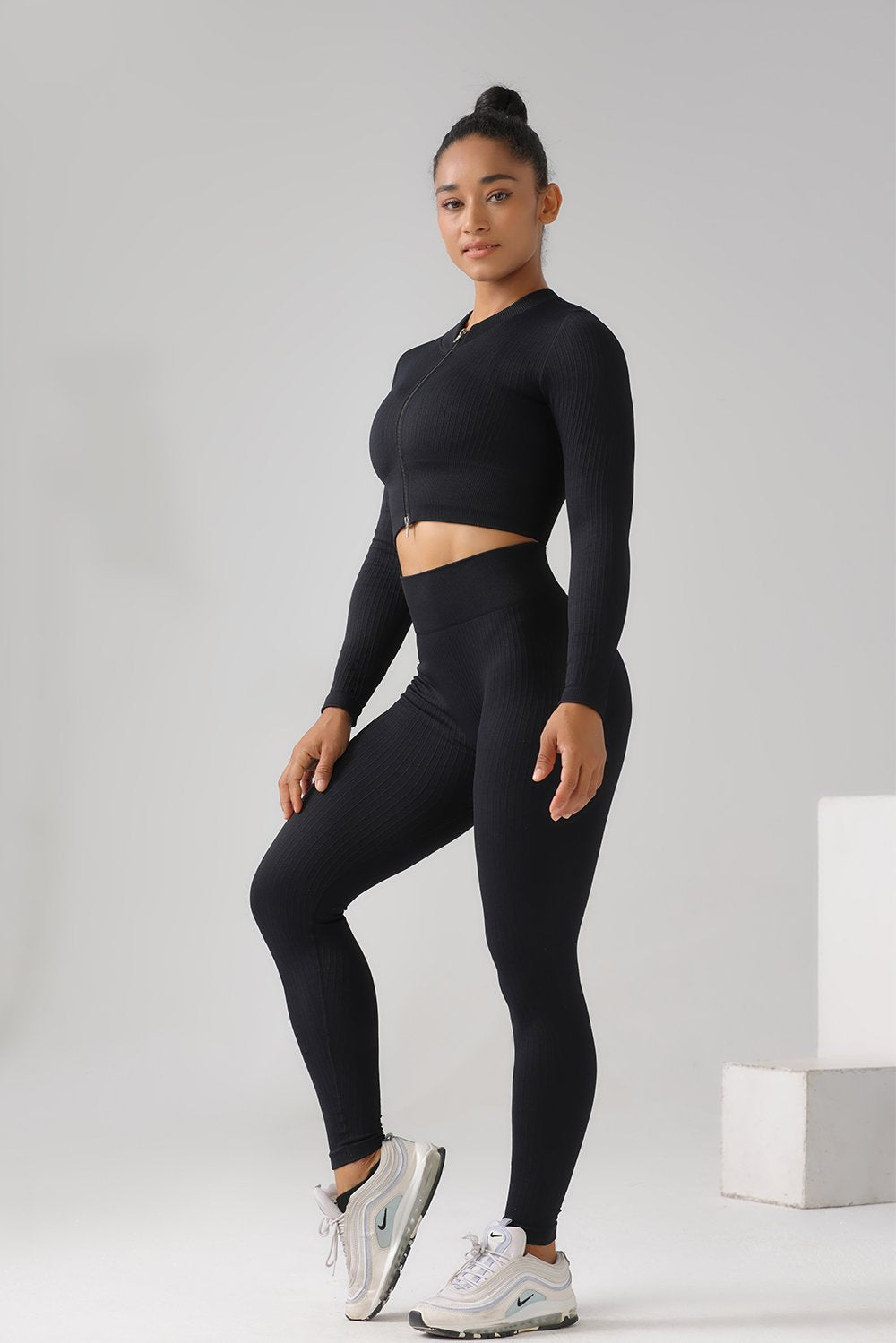 High Quality Rib Zipper 6-piece Set Active Wear Fitness Seamless Yoga Suit Sports Bra Leggings Women's Fitness Suit