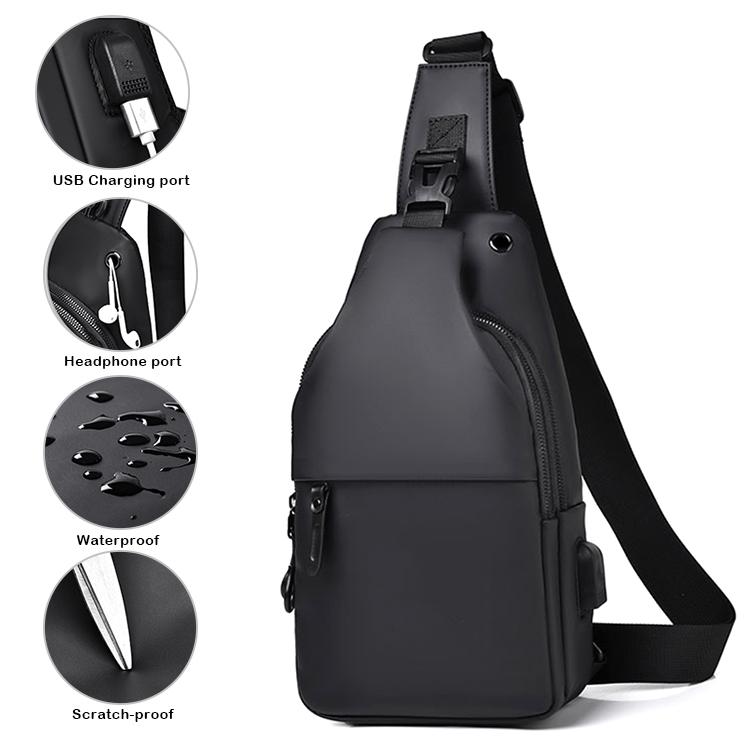 Custom Logo PU Leather Smart Side Casual Bag Travel Messenger Men's Sling Chest Crossbody Waist Bag Men's Bag Waist Bag