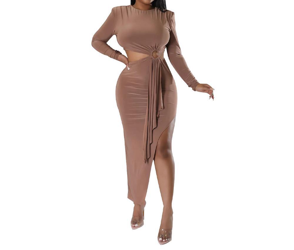 2024 Wholesale Autumn Women's New Slim Evening Dress Long Sleeve O Collar Side Exposed Waist Dress Women Elegant Casual Dress