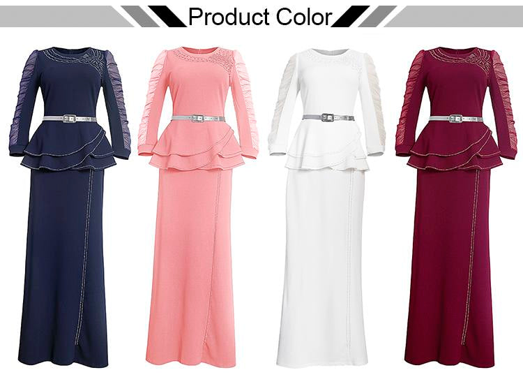 Women's African Clothing Summer Casual Wear With Belt 2-piece Set H & D Plus Size Full Standing Satin