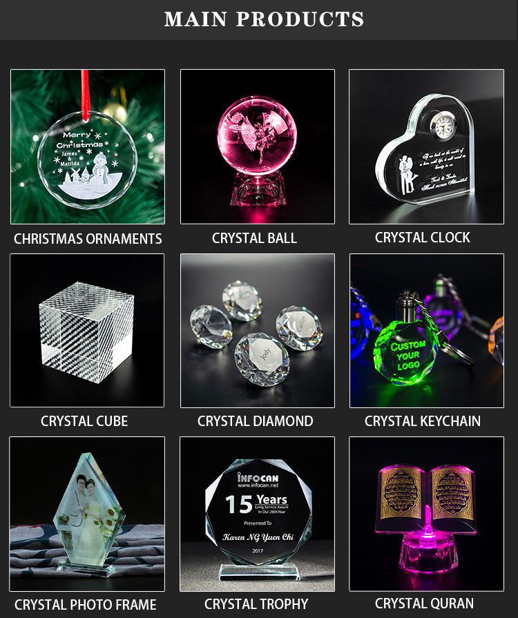 HDW Wholesale K9 Crystal Transparent Islamic Decoration With LED Lights Diy Custom Crystal Small Stone Crafts Souvenir Gifts