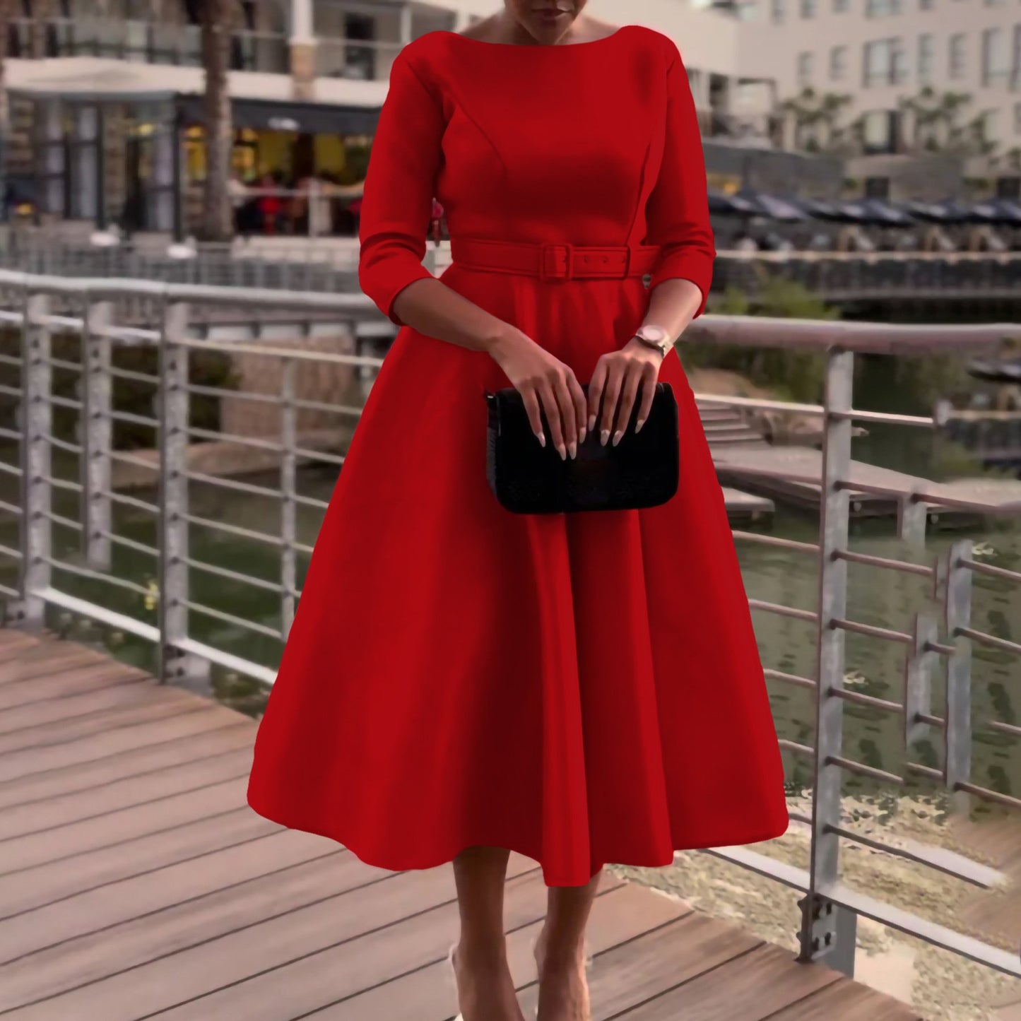 Zhe Zhe Fashion Plus Size Women's Elegant Casual Luxury Round Neck Mid-Sleeve Dress