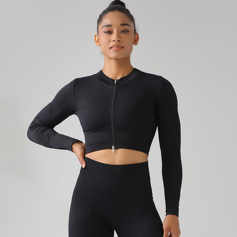 High Quality Rib Zipper 6-piece Set Active Wear Fitness Seamless Yoga Suit Sports Bra Leggings Women's Fitness Suit