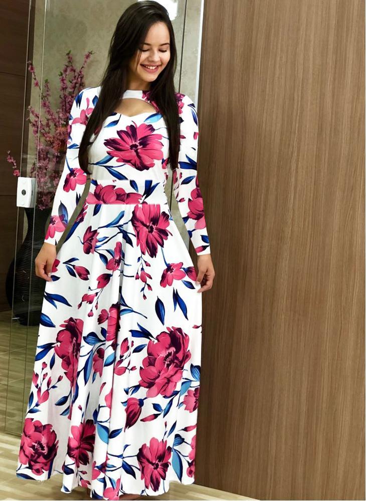8230424 Latest Long Dress Plus Size Women's Printed Maxi Dress Long Sleeve Clothing