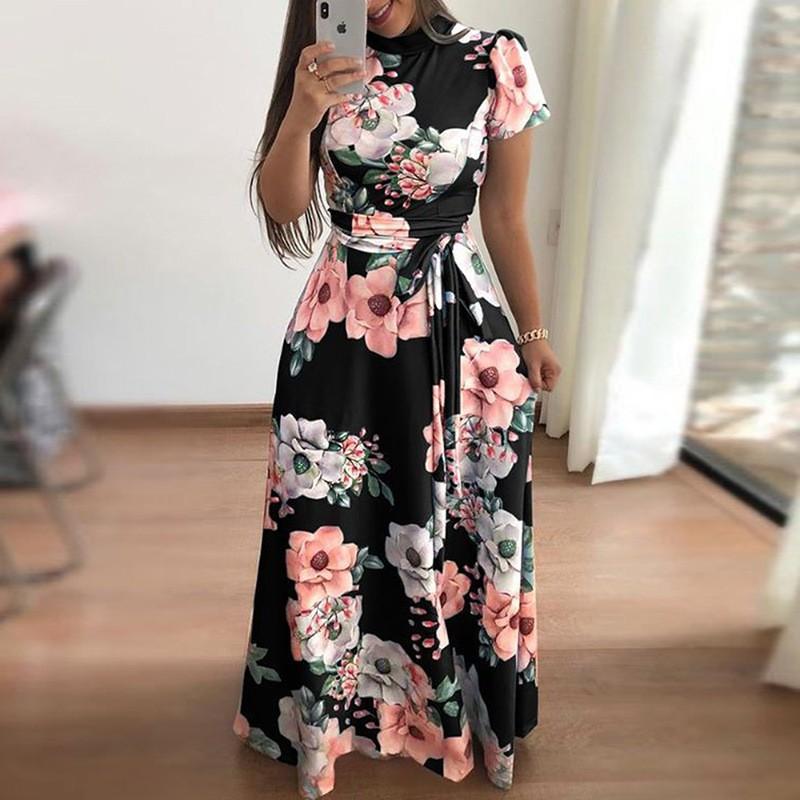 Modern Fashion Women Clothing Women Flower Print Long Dress