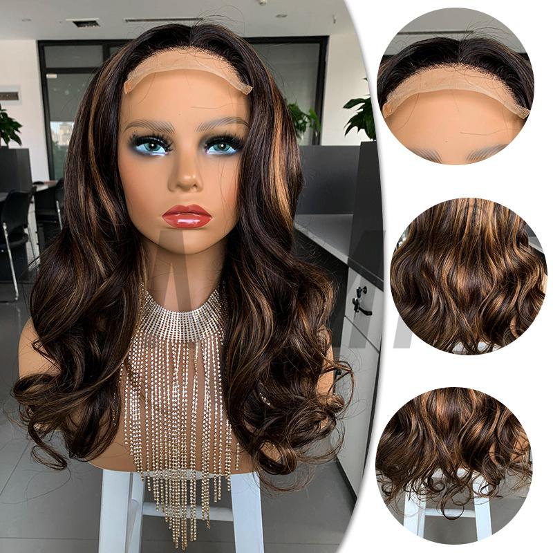 Piano Color 4x 4 Lace Front 20 Inch Black Women Wig 3 Bundles Suit Body Wave Virgin Hair Full Remy Hair