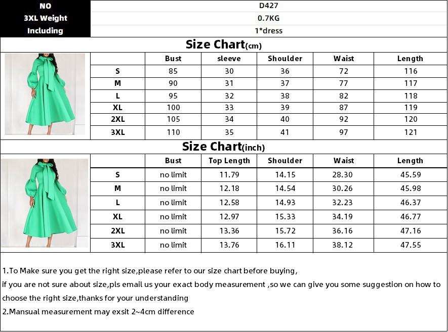 New Women's Elegant Elegant Women's Puff Cuff Large Skirt High Waist Women's Office Dress