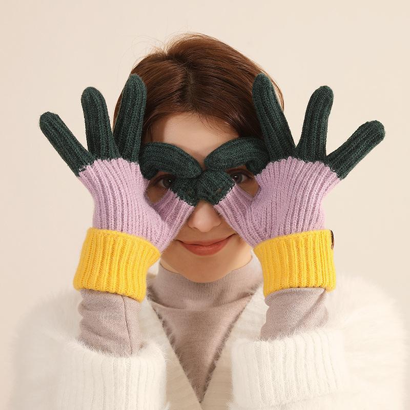 Winter Cold Weather Warm Wool Blend Jacquard Knit Gloves For Girls