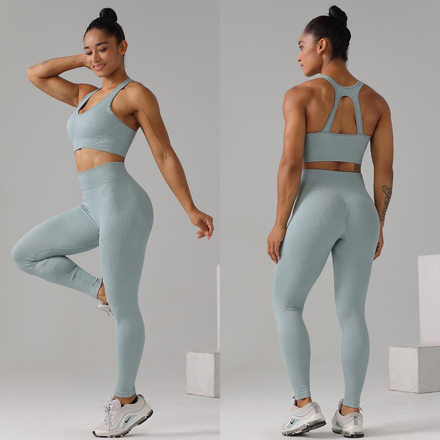 High Quality Rib Zipper 6-piece Set Active Wear Fitness Seamless Yoga Suit Sports Bra Leggings Women's Fitness Suit