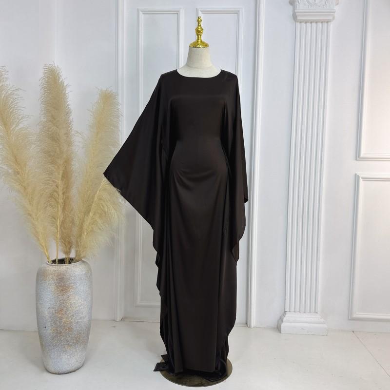 2024 Silk Satin Poncho Long Sleeve Loose Muslim Gown Luxury Kaftan Fashion Elegant Women Abaya Maxi Women's Dress