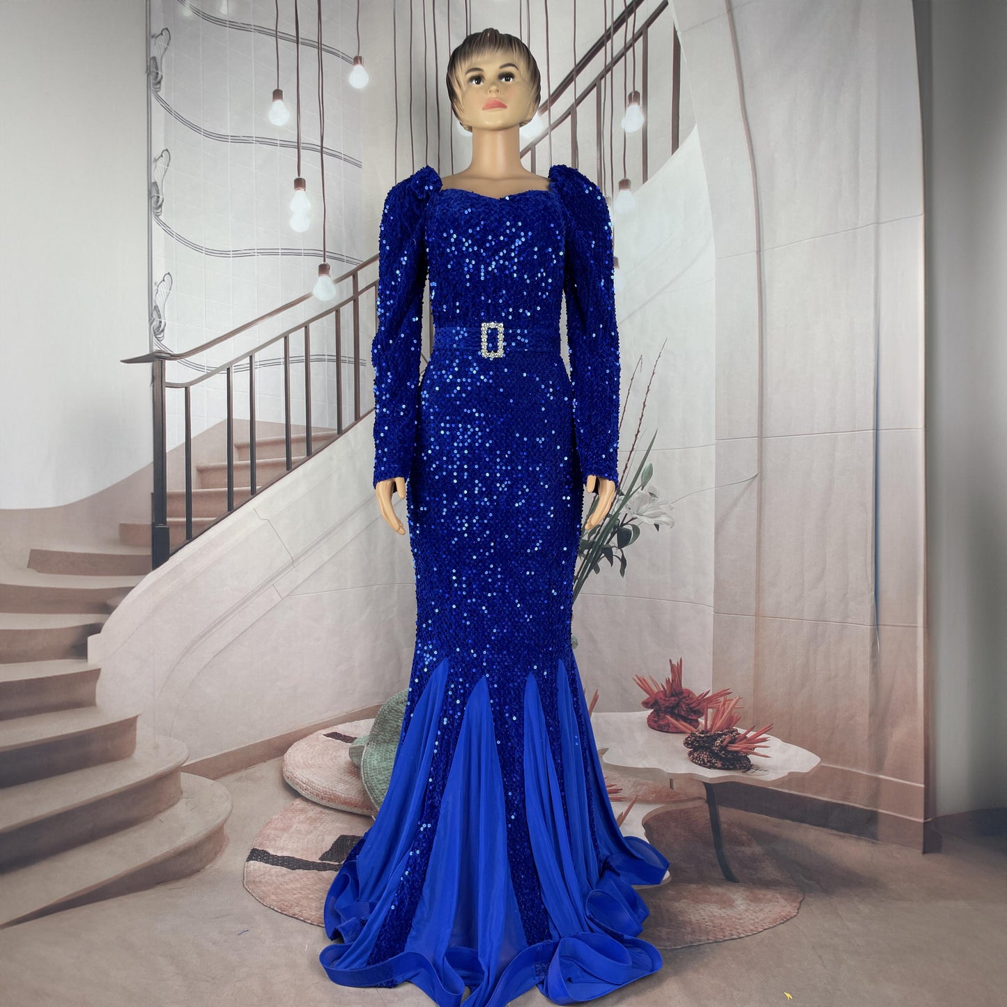 Elegant African Clothing Dress Women African Dress Sequins Latest African Dress Style African Women Hem Mesh Dress