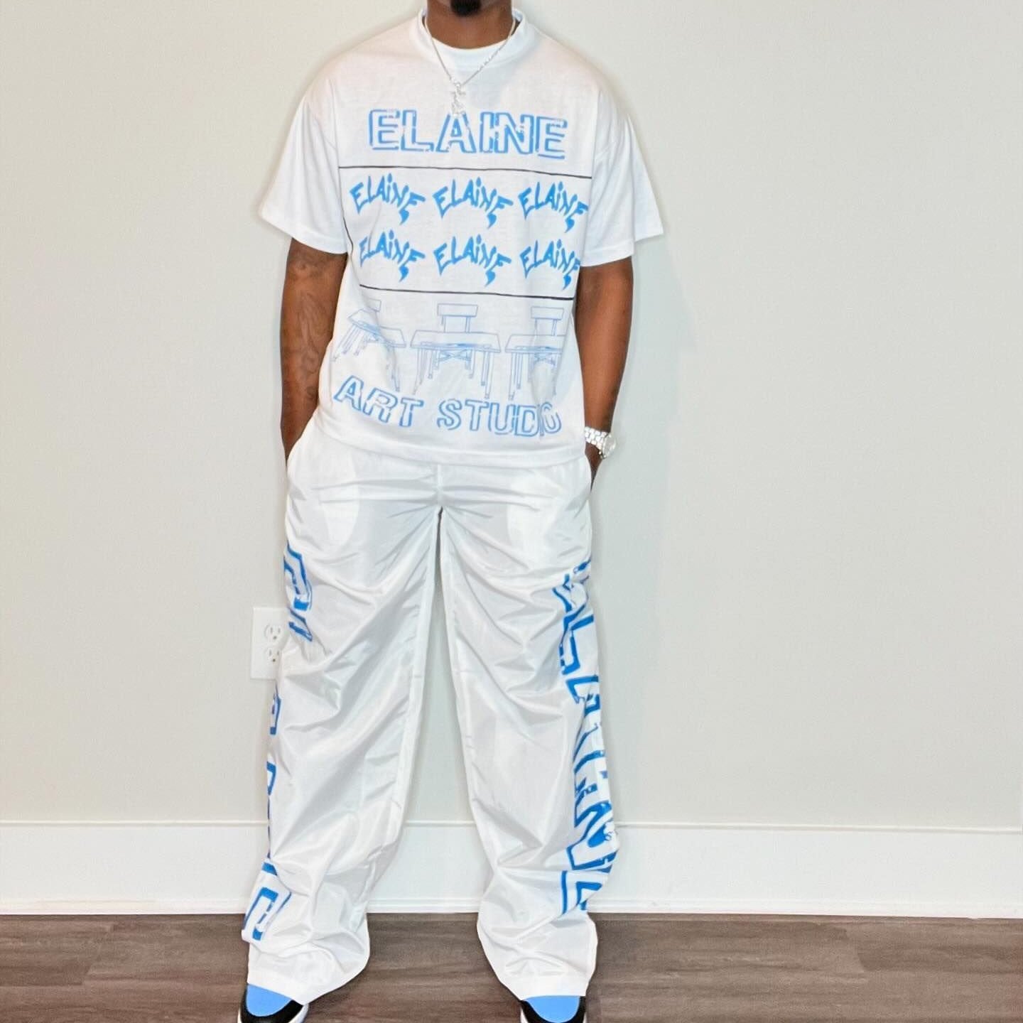 Nylon Pants Wide Leg Embroidered Trouser Men's Polyester Men's Jogger Casual Sports Nylon Sports Pants Men