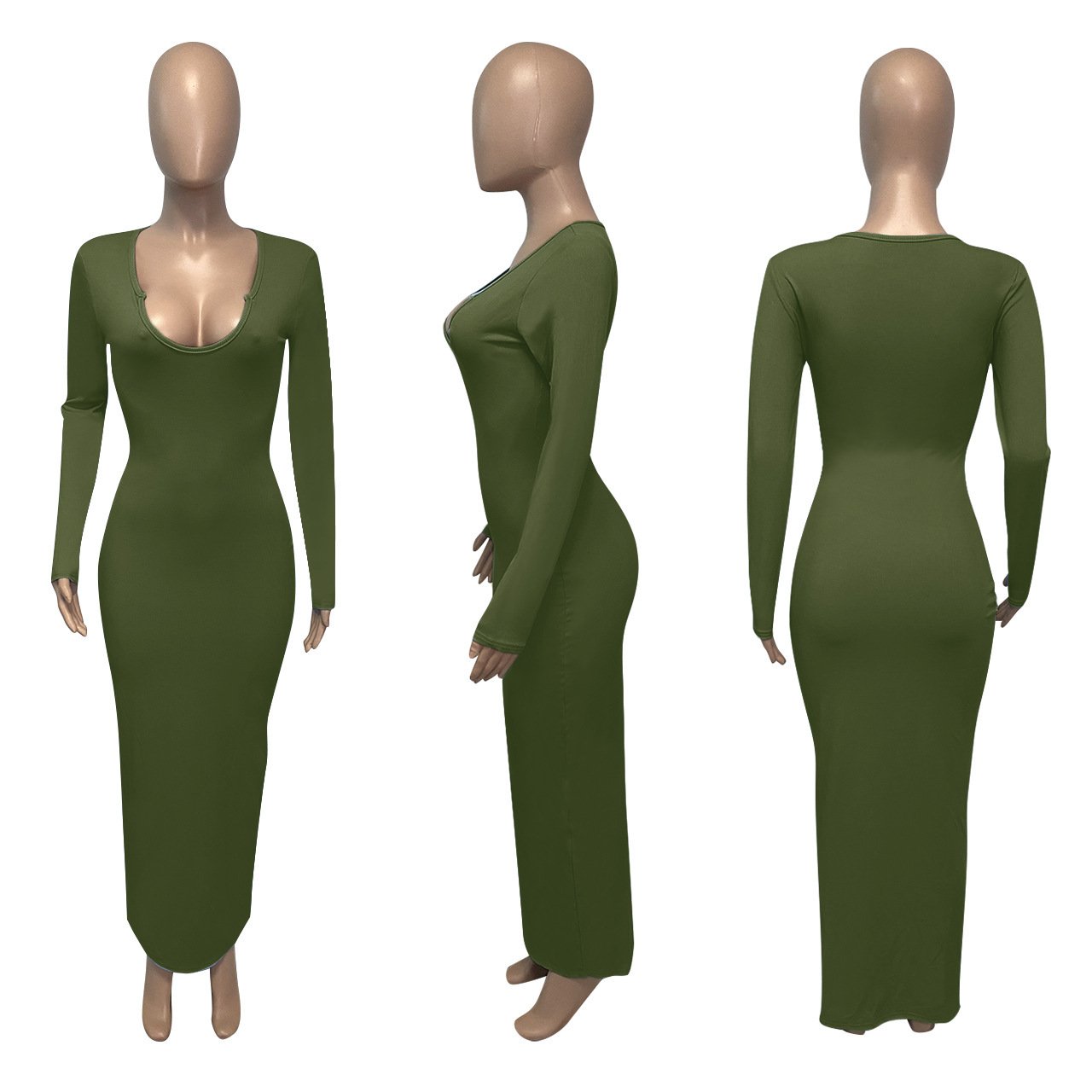 Wholesale Women's Deep V-neck Slim-fit Sexy Long Sleeve Dress Women's Summer Clothes Women's Casual Dress