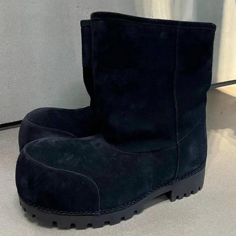 New Winter Big Head Snow Boots Thick Solid Color Bottom High Bucket Bread Shoes Women's Heightened Warm Cotton Boots