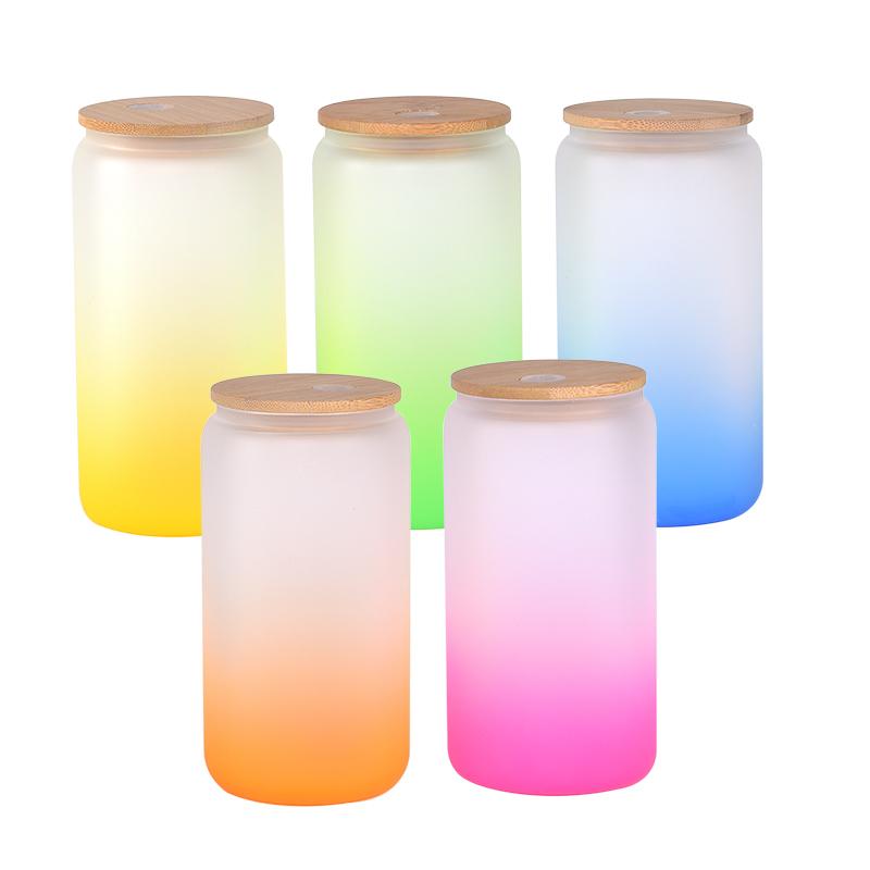 US Warehouse 12 Oz 16 Oz 20 Oz 25 Oz 16 Oz Straight Clear Frosted Water Bottle Sublimation Glass Jar Wooden Lid Tumbler Cup