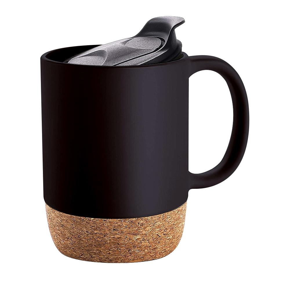 Customized Logo Creative 15 Oz 450 Ml Gift Office Home Indoor Milk Coffee Tea Cup Ceramic Cup With Cork Bottom Base And Sliding Cover