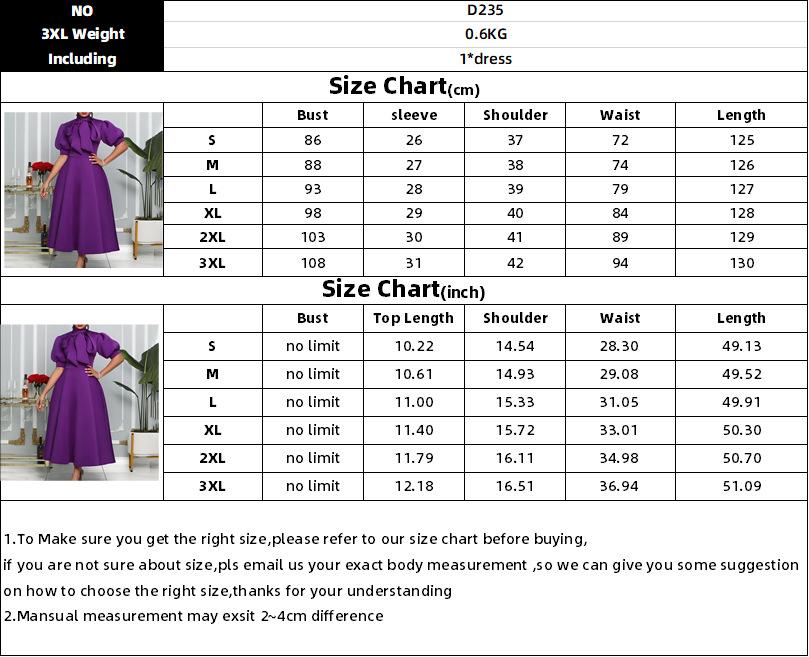 D235 Latest Design Summer Banquet Dress Women Elegant Solid Color Bow Short Sleeve Party Dress Evening Dress