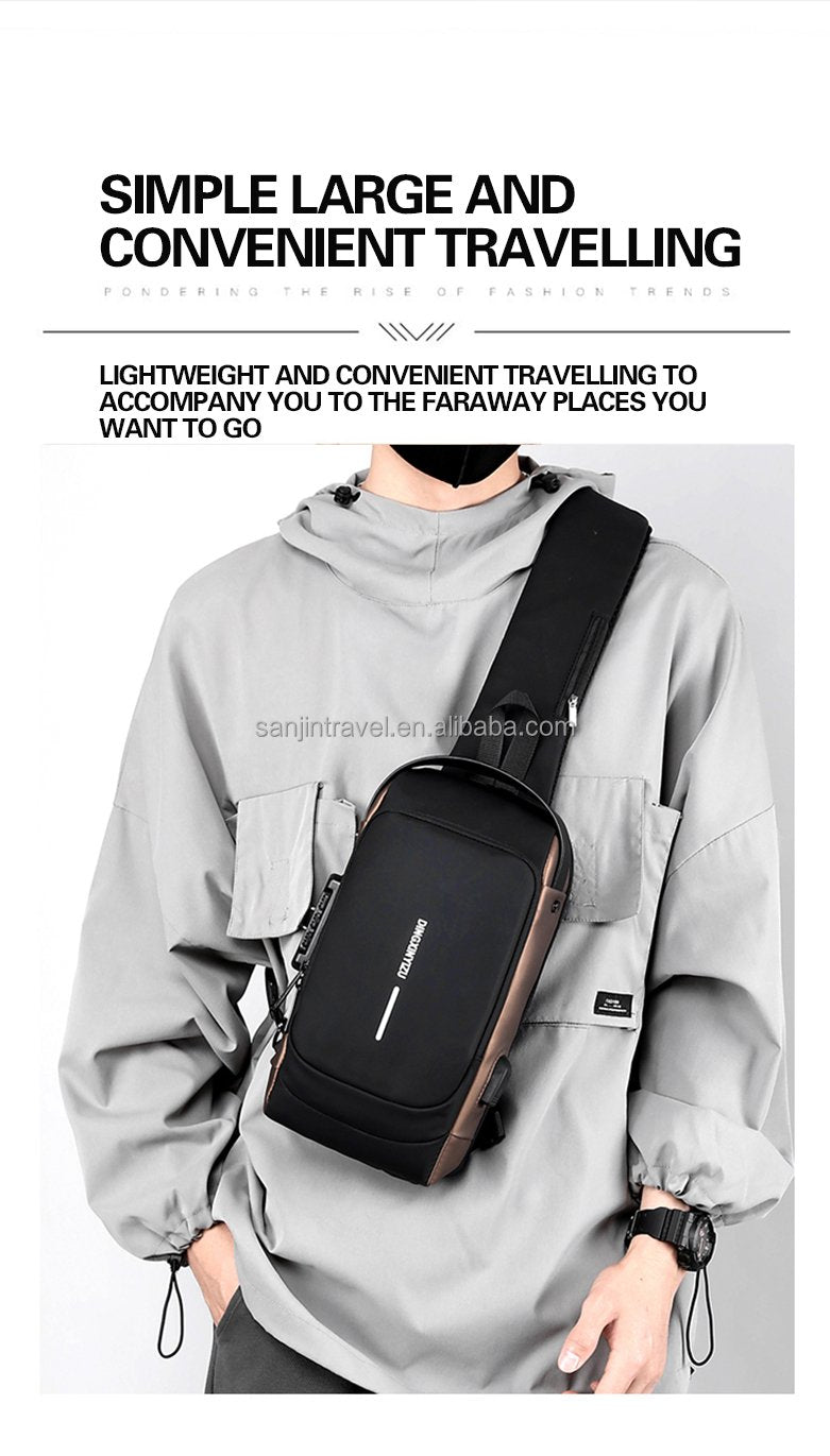 Fashion Anti-theft Men's Chest Bag Waterproof USB Charging Multi-function Shoulder Bag With Anti-theft Lock Universal PU Leather