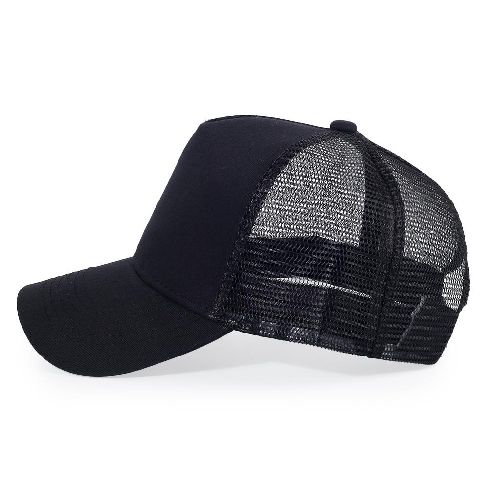 Ready To Ship High Quality Wholesale Custom Logo High Crown Snapshot Mesh Cap Curved Brim 5 Panel Cotton Canvas Trucker Cap