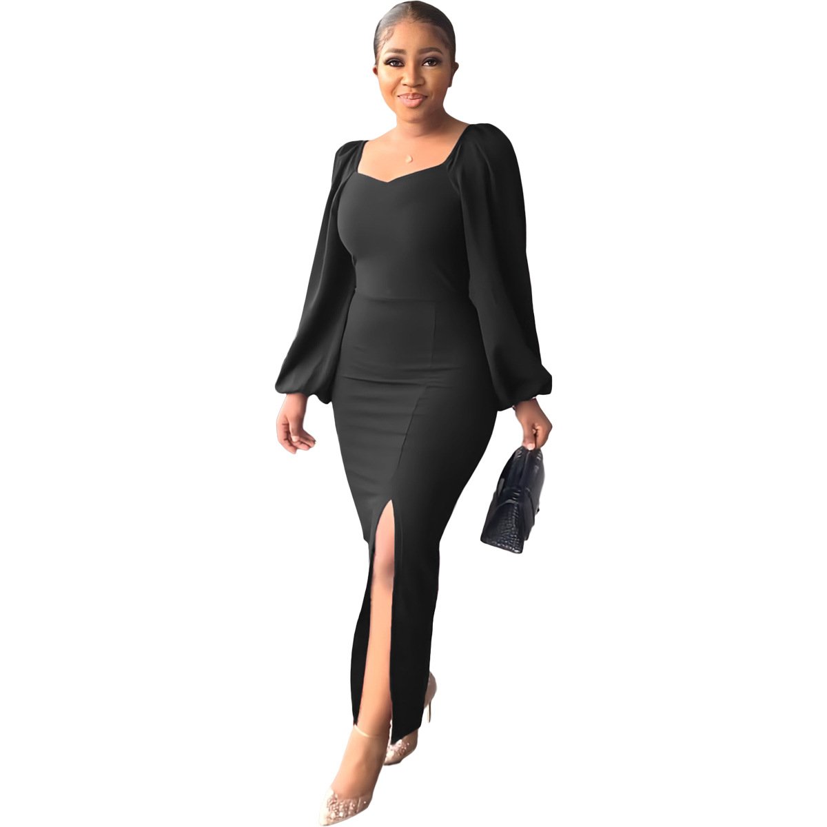 Ladies Office Dress Design Black Dress Elegant Women Split Casual Blank Wholesale Dress