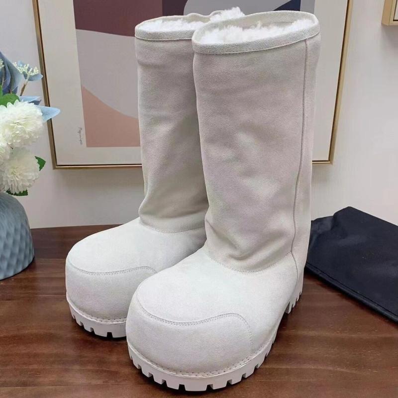 New Winter Big Head Snow Boots Thick Solid Color Bottom High Bucket Bread Shoes Women's Heightened Warm Cotton Boots