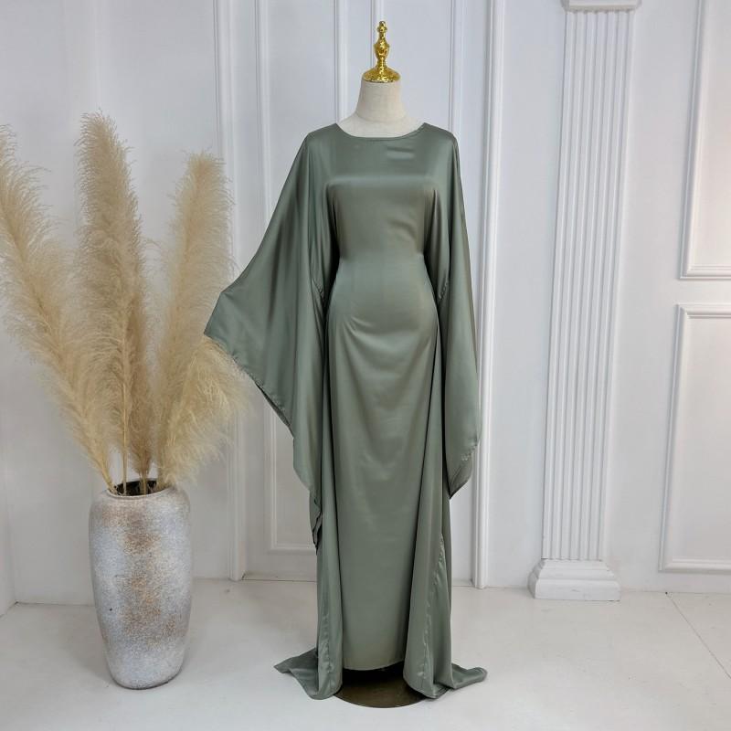 2024 Silk Satin Poncho Long Sleeve Loose Muslim Gown Luxury Kaftan Fashion Elegant Women Abaya Maxi Women's Dress