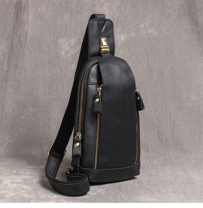 New Crazy Horse Show Leather Chest Bag Retro Genuine Leather Men's Bag Retro Casual Shoulder Bag Suitable For 7.9-inch IPad