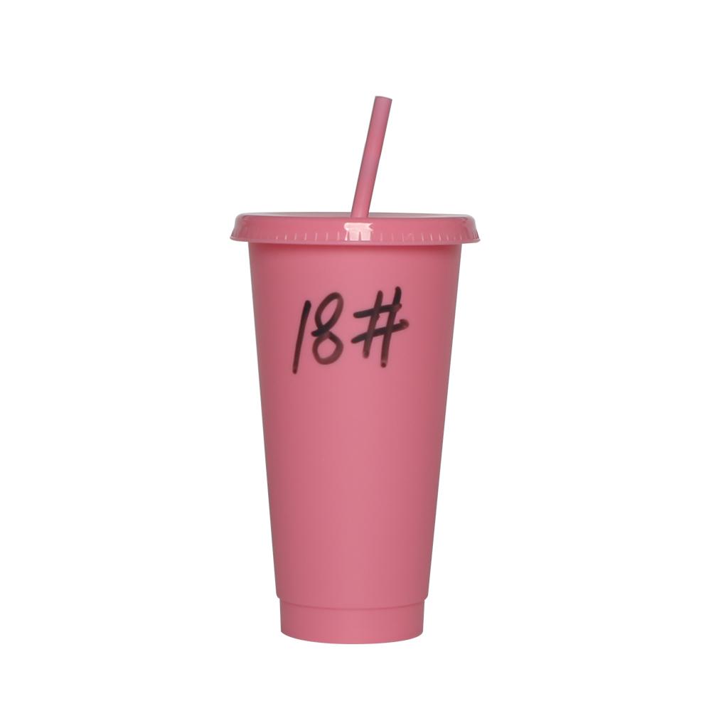Plastic Tumbler Coffee Black Reusable 24 Oz Frosted Drink Cold Cup With Lid And Straw