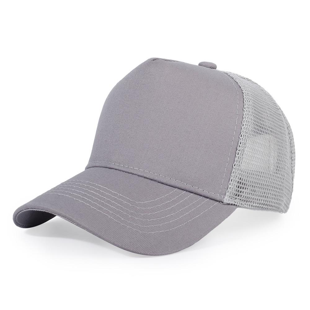 Ready To Ship High Quality Wholesale Custom Logo High Crown Snapshot Mesh Cap Curved Brim 5 Panel Cotton Canvas Trucker Cap