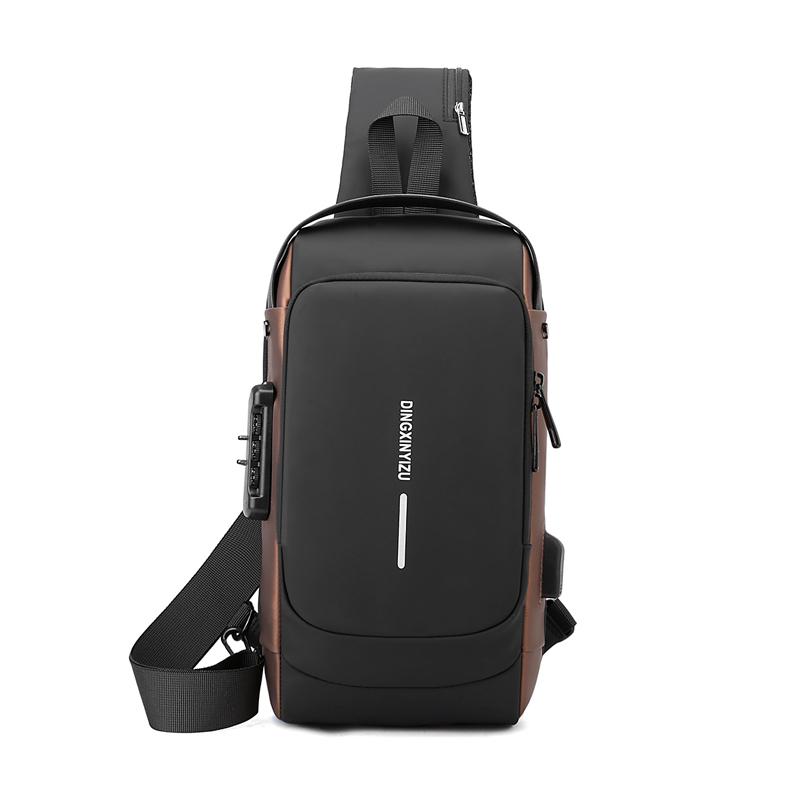Fashion Anti-theft Men's Chest Bag Waterproof USB Charging Multi-function Shoulder Bag With Anti-theft Lock Universal PU Leather