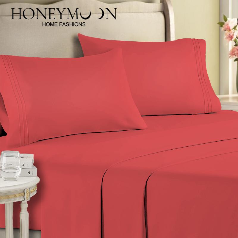 Honeymoon Wholesale Microfiber Lightweight Bedding Embroidery 4 Piece Set Bed Sheet Pillowcase Home Furnishings