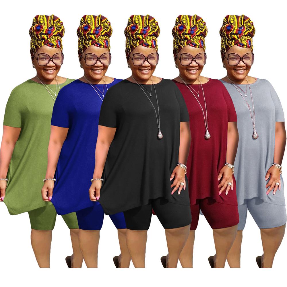 2023 New Plus Size Women's Summer New Short Sleeve Pleated Solid Color Plus Size Dress Women's Elegant