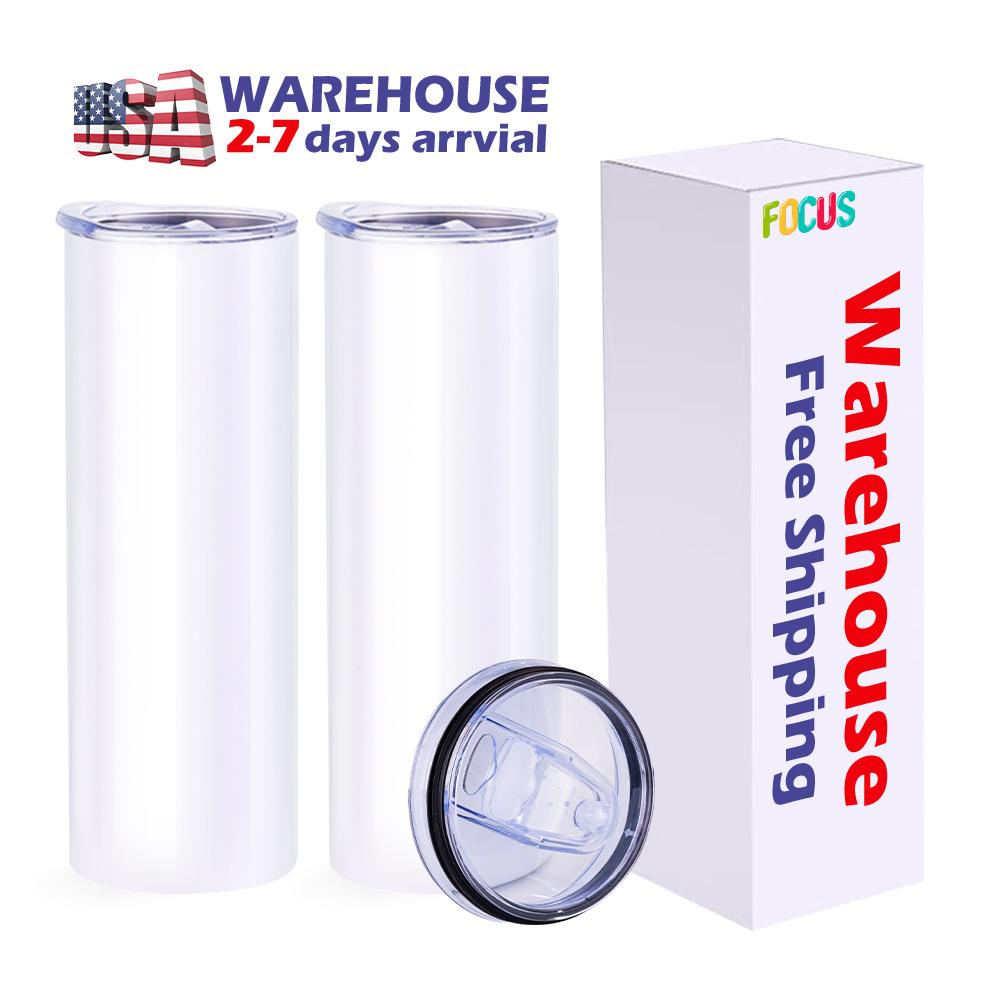 American Warehouse Car Cup Mug Stock Tumbler Sublimation Blank Stainless Steel Straight Insulated 20 Oz Tumbler With Lid And Straw