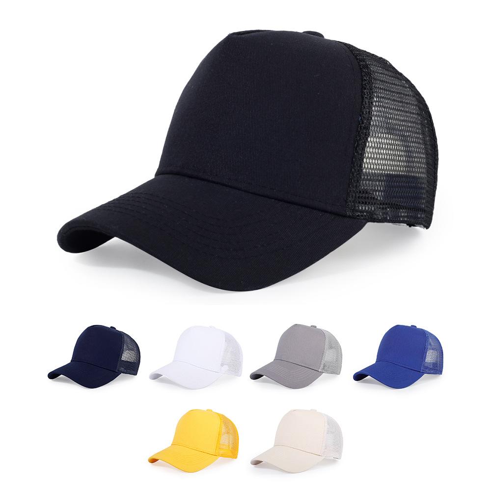 Ready To Ship High Quality Wholesale Custom Logo High Crown Snapshot Mesh Cap Curved Brim 5 Panel Cotton Canvas Trucker Cap