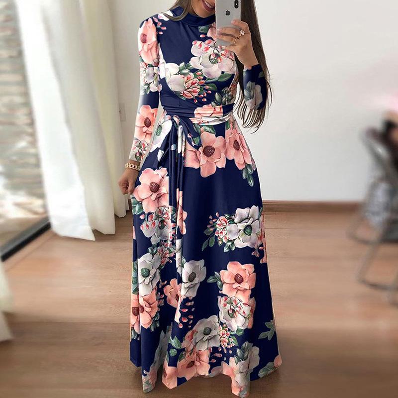 Modern Fashion Women Clothing Women Flower Print Long Dress