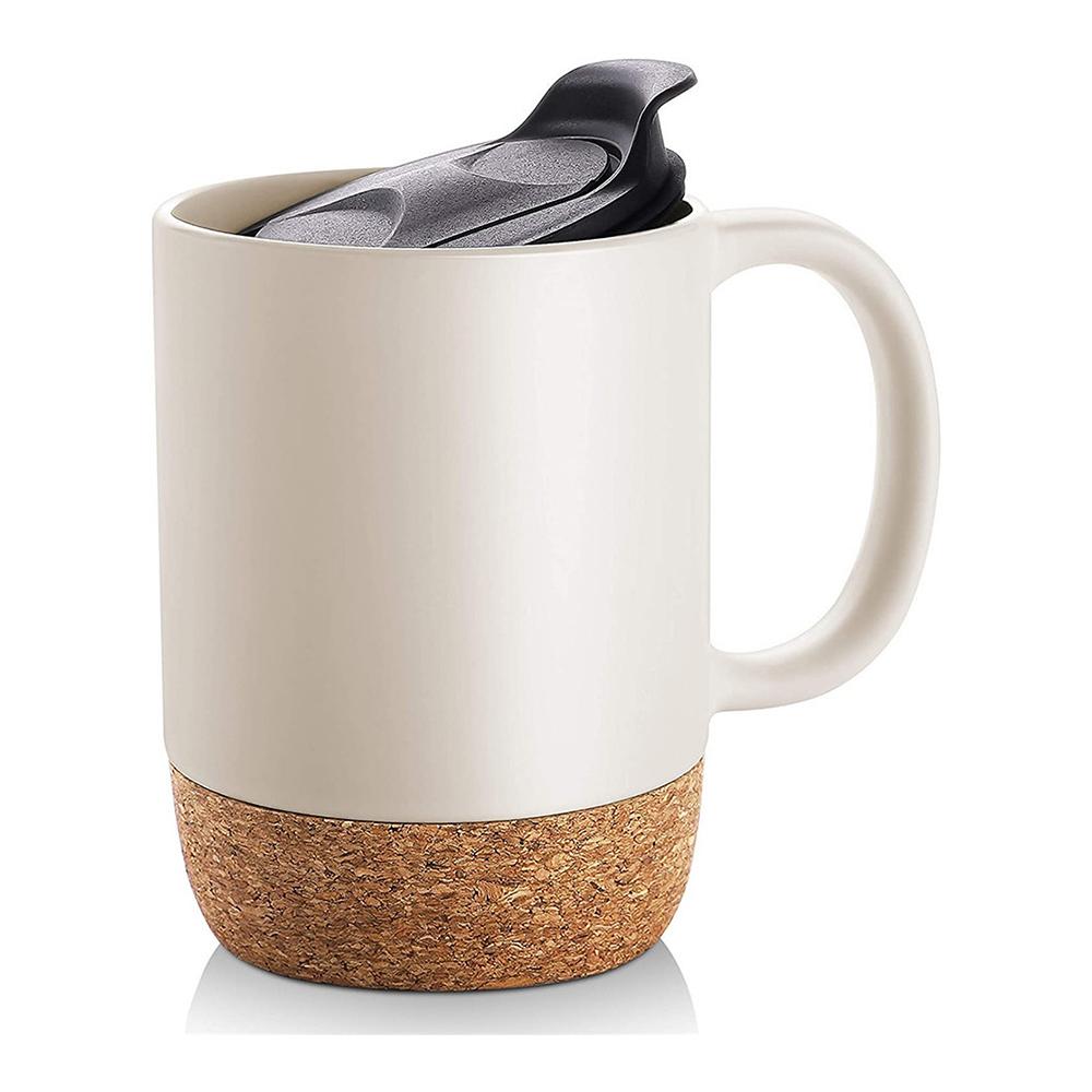 Customized Logo Creative 15 Oz 450 Ml Gift Office Home Indoor Milk Coffee Tea Cup Ceramic Cup With Cork Bottom Base And Sliding Cover