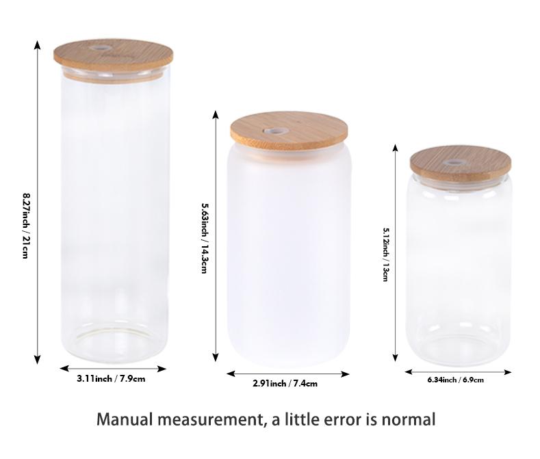 US Warehouse 12 Oz 16 Oz 20 Oz 25 Oz 16 Oz Straight Clear Frosted Water Bottle Sublimation Glass Jar Wooden Lid Tumbler Cup