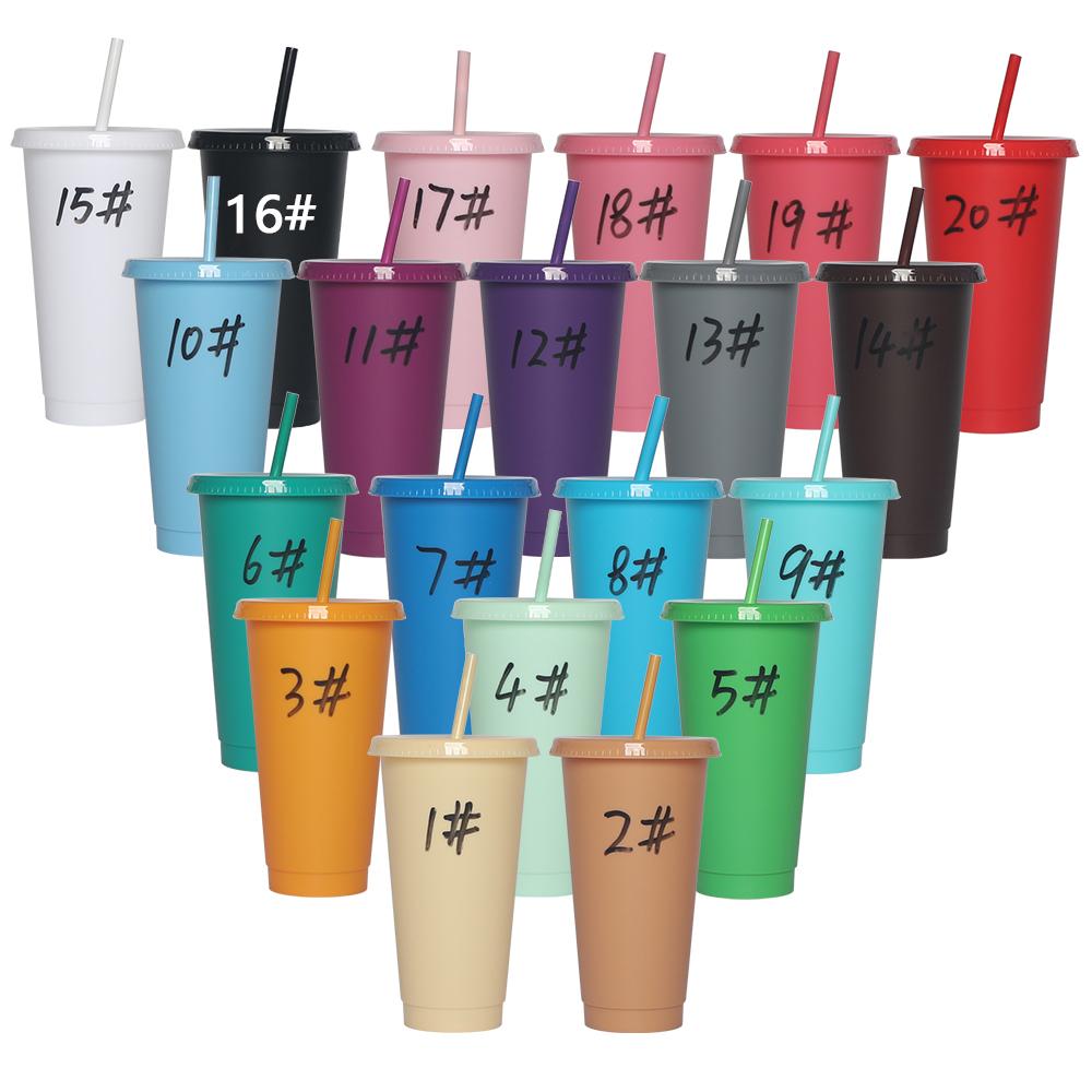 Plastic Tumbler Coffee Black Reusable 24 Oz Frosted Drink Cold Cup With Lid And Straw