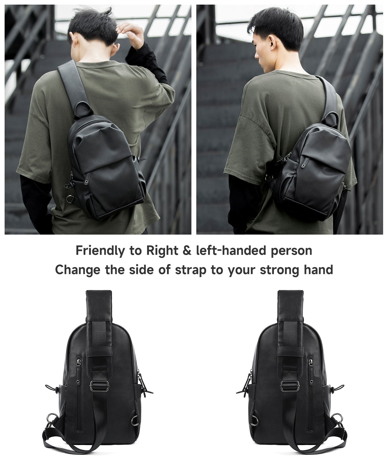 Waterproof Anti-theft PU Leather Chest Bag Men's Crossbody Bag